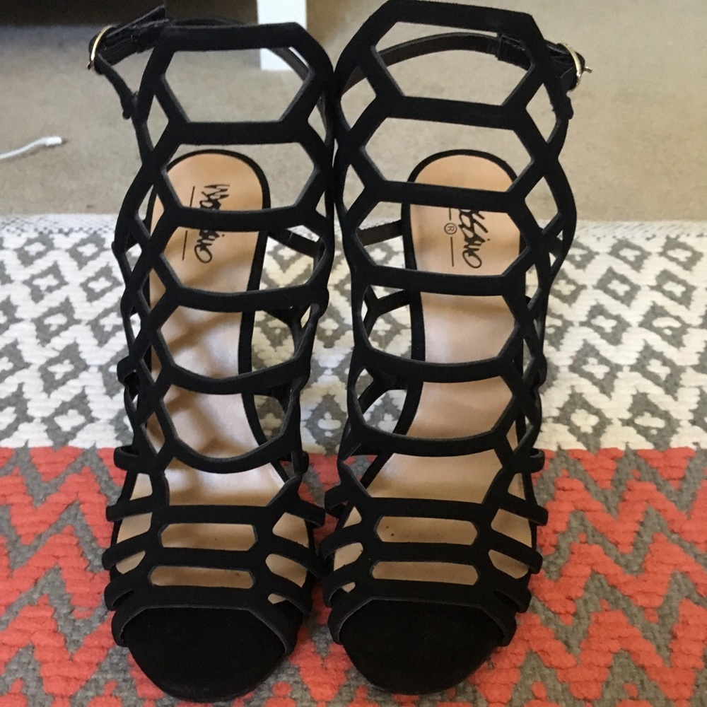 black cutout cage heels